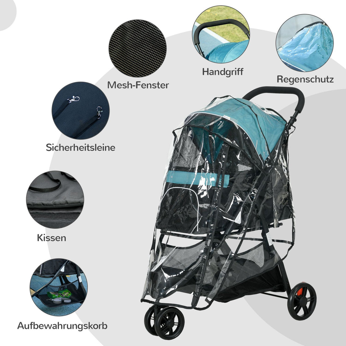 Dog Buggy 2 In 1 Cat Stroller, Dog Stroller With Rain Cover, Folding Cat Buggy With Mesh Window For Small, Miniature Dogs, Oxford, Dark Green