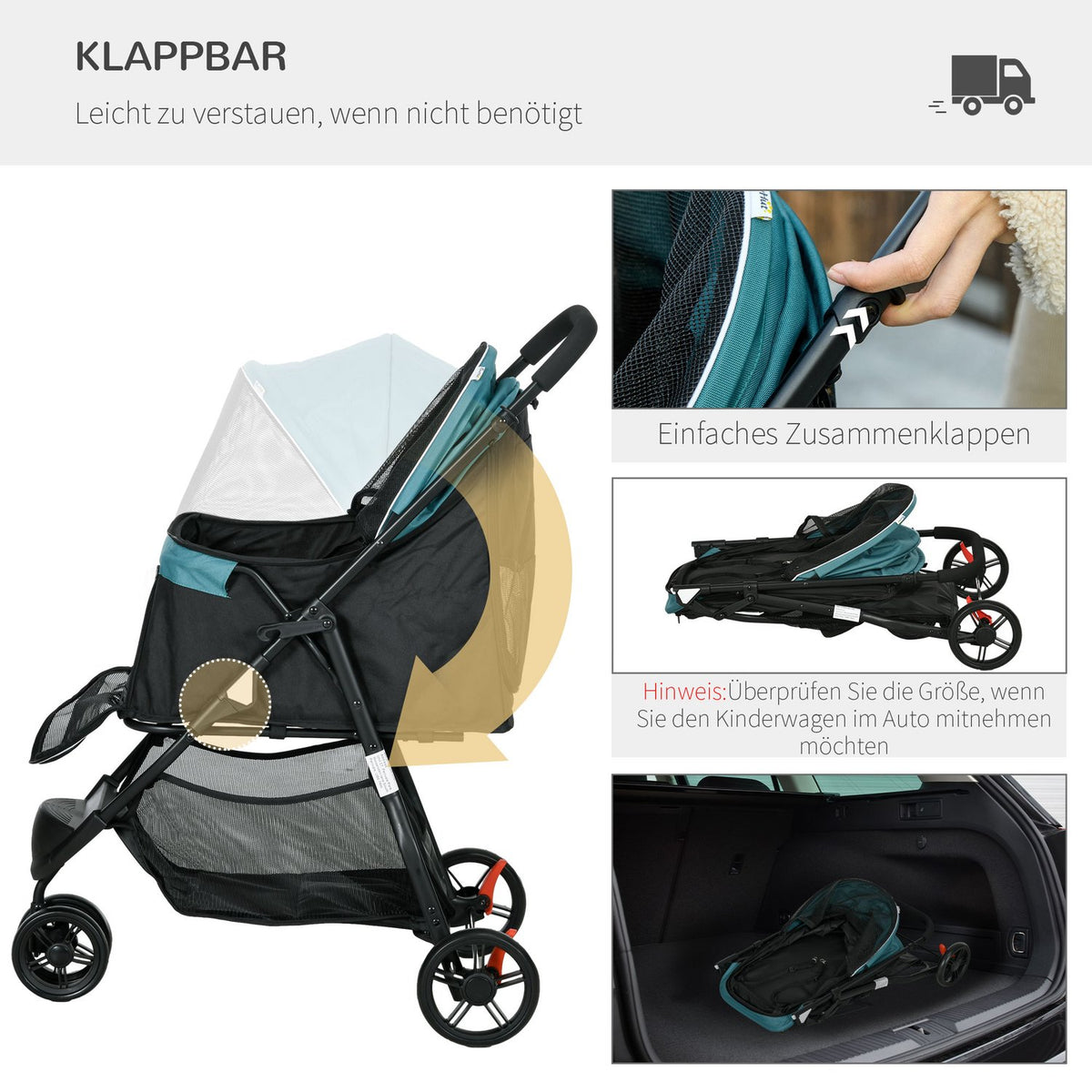 Dog Buggy 2 In 1 Cat Stroller, Dog Stroller With Rain Cover, Folding Cat Buggy With Mesh Window For Small, Miniature Dogs, Oxford, Dark Green