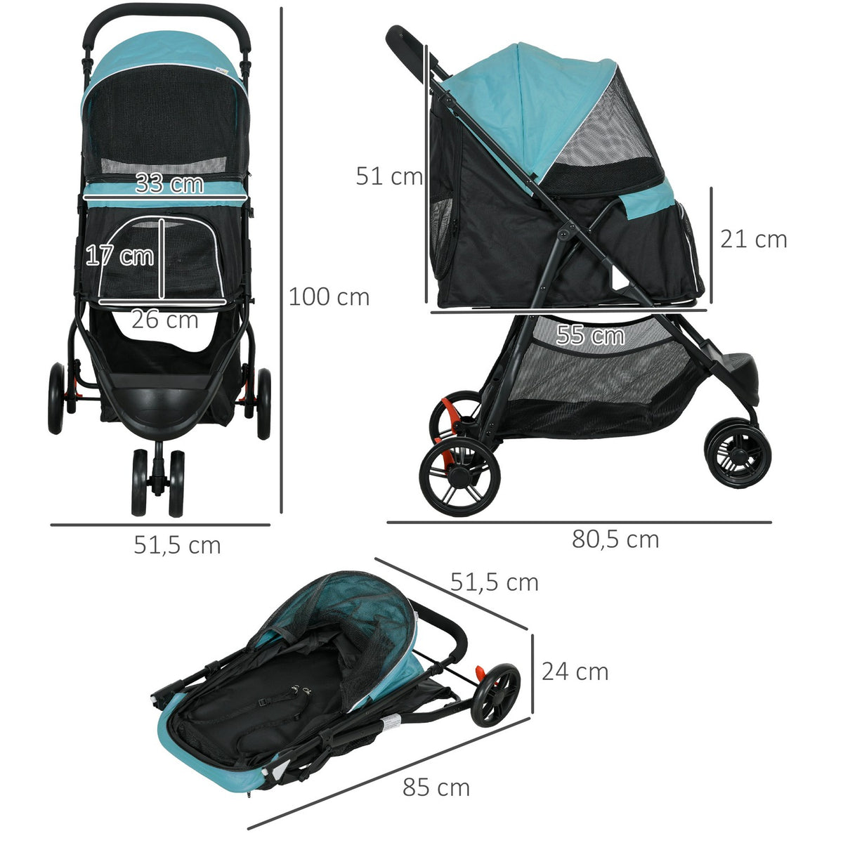 Dog Buggy 2 In 1 Cat Stroller, Dog Stroller With Rain Cover, Folding Cat Buggy With Mesh Window For Small, Miniature Dogs, Oxford, Dark Green