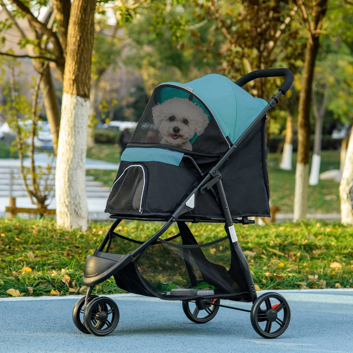 Dog Buggy 2 In 1 Cat Stroller, Dog Stroller With Rain Cover, Folding Cat Buggy With Mesh Window For Small, Miniature Dogs, Oxford, Dark Green