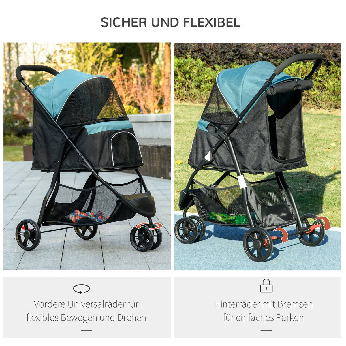 Dog Buggy 2 In 1 Cat Stroller, Dog Stroller With Rain Cover, Folding Cat Buggy With Mesh Window For Small, Miniature Dogs, Oxford, Dark Green