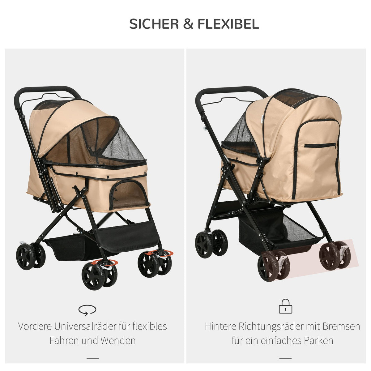 Dog Buggy Dog Cart Buggy For Small Dogs And Cats Pet Cart Cat Buggy Oxford Light Brown 76.5 X 52 X 95 Cm