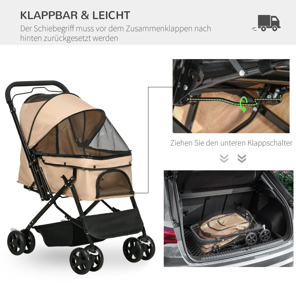 Dog Buggy Dog Cart Buggy For Small Dogs And Cats Pet Cart Cat Buggy Oxford Light Brown 76.5 X 52 X 95 Cm