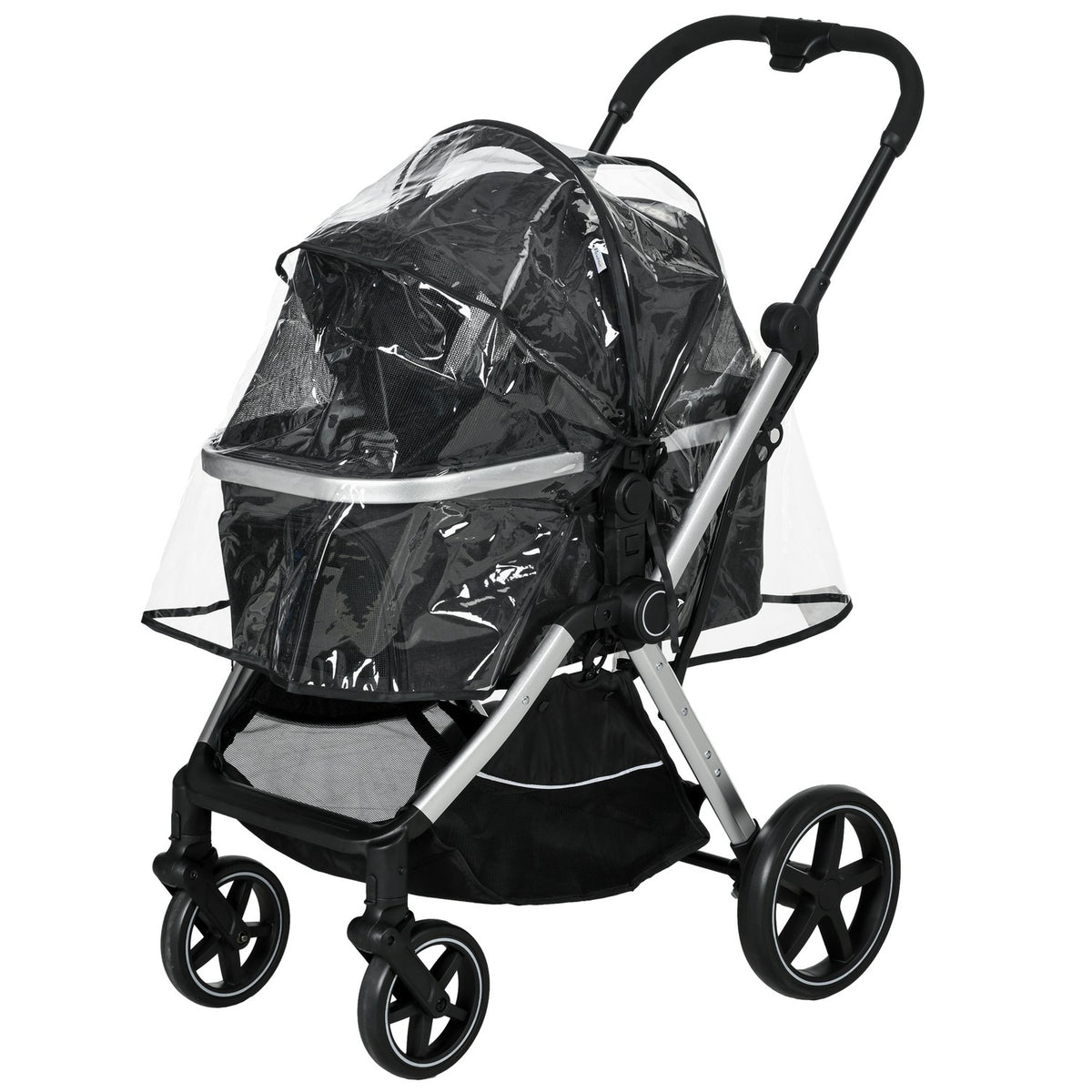 Dog Buggy Dog Cart With Rain Cover Pet Cart Cat Buggy With Safety Leashes Buggy For Small Dogs Oxford Black 84 X 58 X 110 Cm