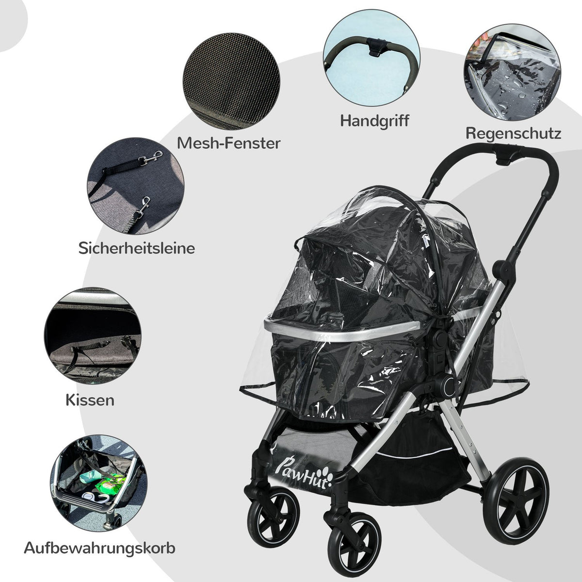Dog Buggy Dog Cart With Rain Cover Pet Cart Cat Buggy With Safety Leashes Buggy For Small Dogs Oxford Black 84 X 58 X 110 Cm