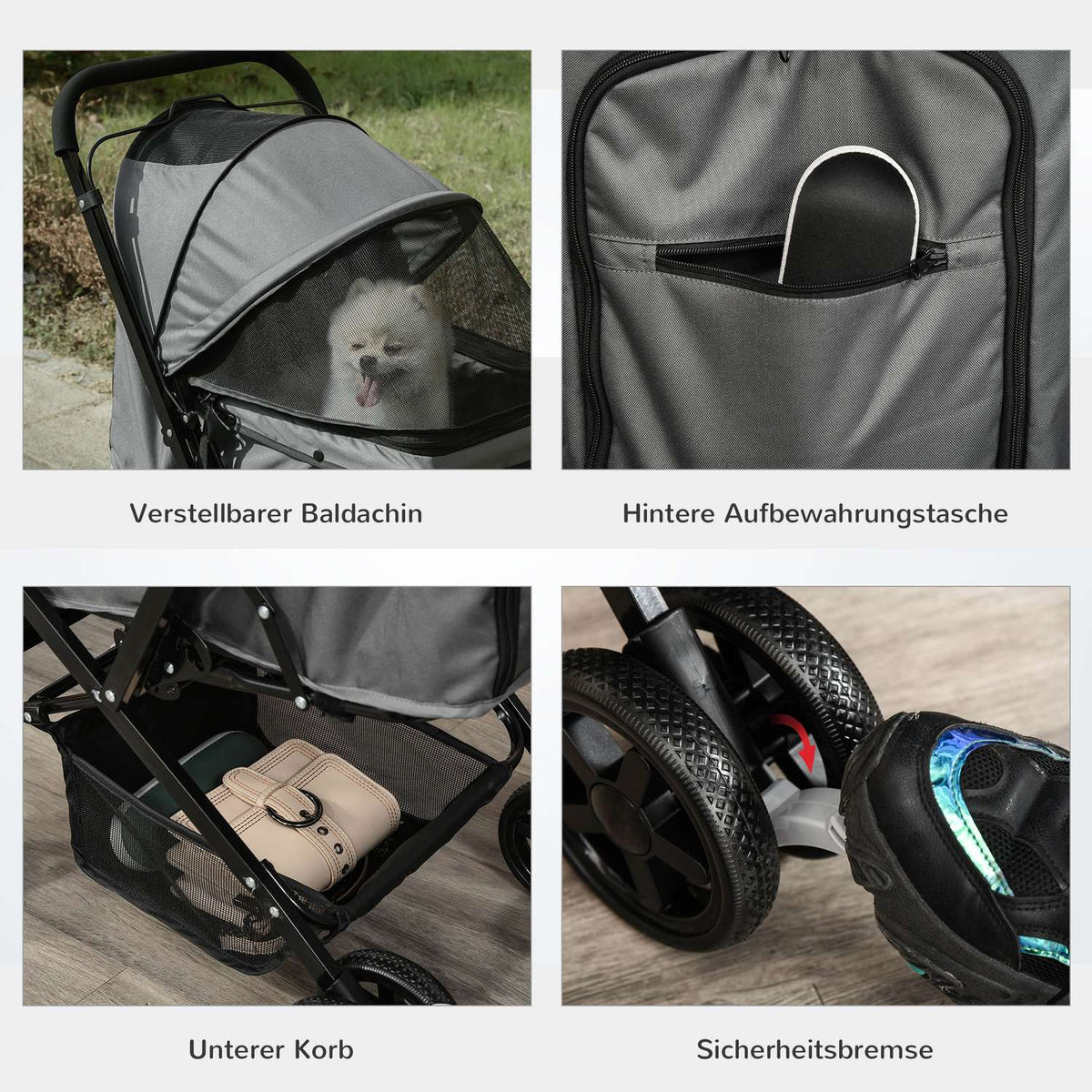 Dog Buggy Elegant Dog Stroller For Small Dogs & Cats, Pet Stroller, Cat Buggy, Oxford, Dark Gray, 76.5X52X95Cm