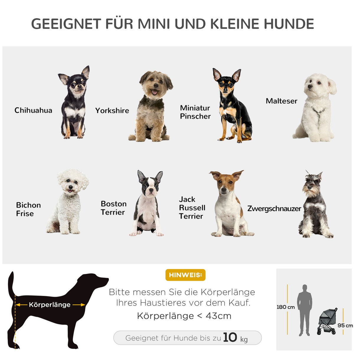 Dog Buggy Elegant Dog Stroller For Small Dogs & Cats, Pet Stroller, Cat Buggy, Oxford, Dark Gray, 76.5X52X95Cm