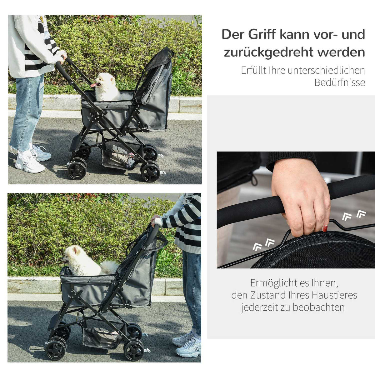 Dog Buggy Elegant Dog Stroller For Small Dogs & Cats, Pet Stroller, Cat Buggy, Oxford, Dark Gray, 76.5X52X95Cm