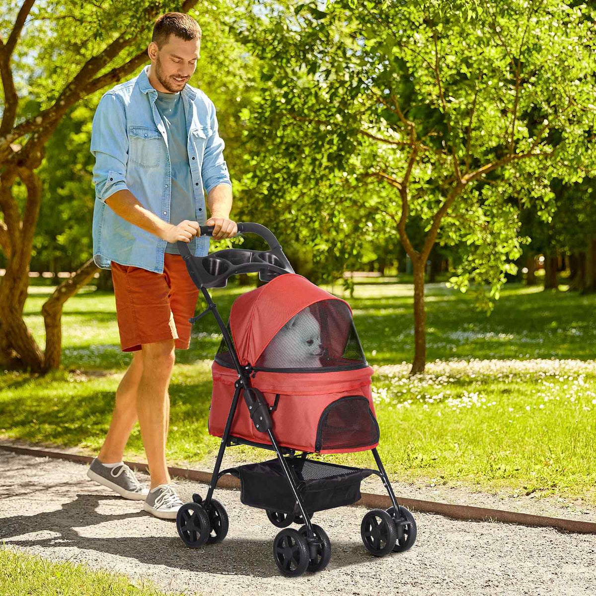 Dog Buggy Foldable Oxford Red 67X45X96Cm Small Dogs & Cats