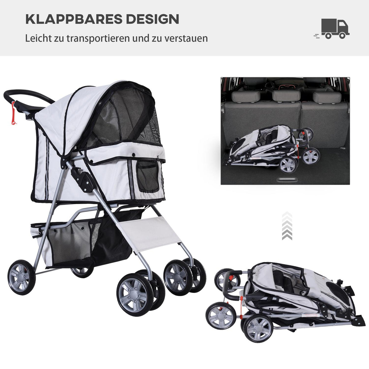 Dog Buggy In Silver, Pet Stroller Jogger Trailer, Lightweight & Foldable, For On The Go