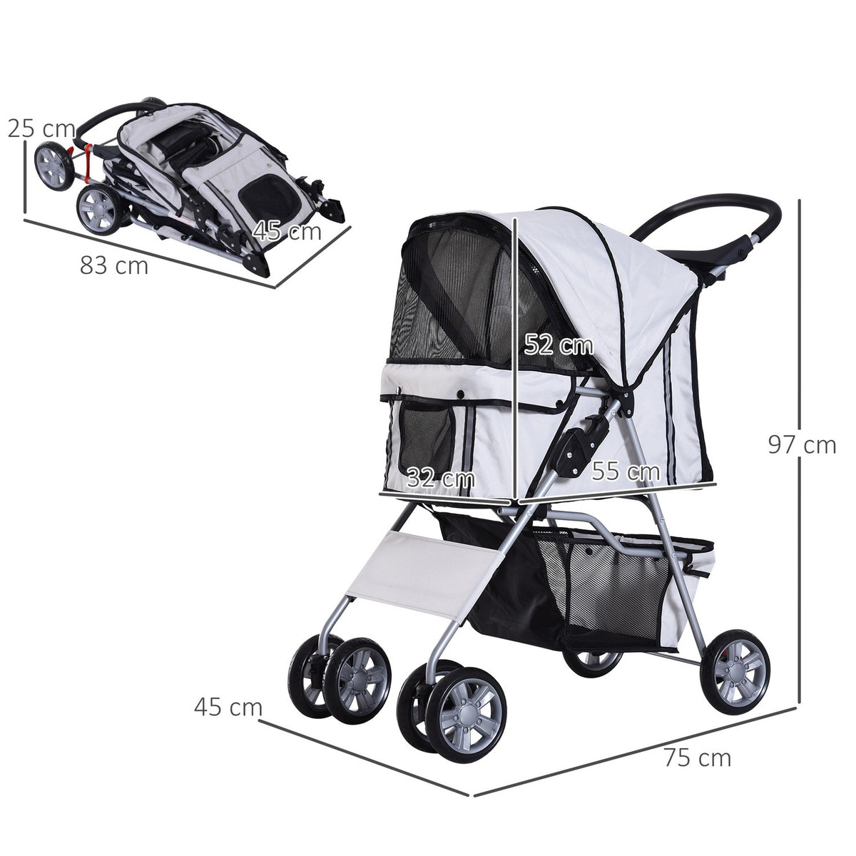 Dog Buggy In Silver, Pet Stroller Jogger Trailer, Lightweight & Foldable, For On The Go