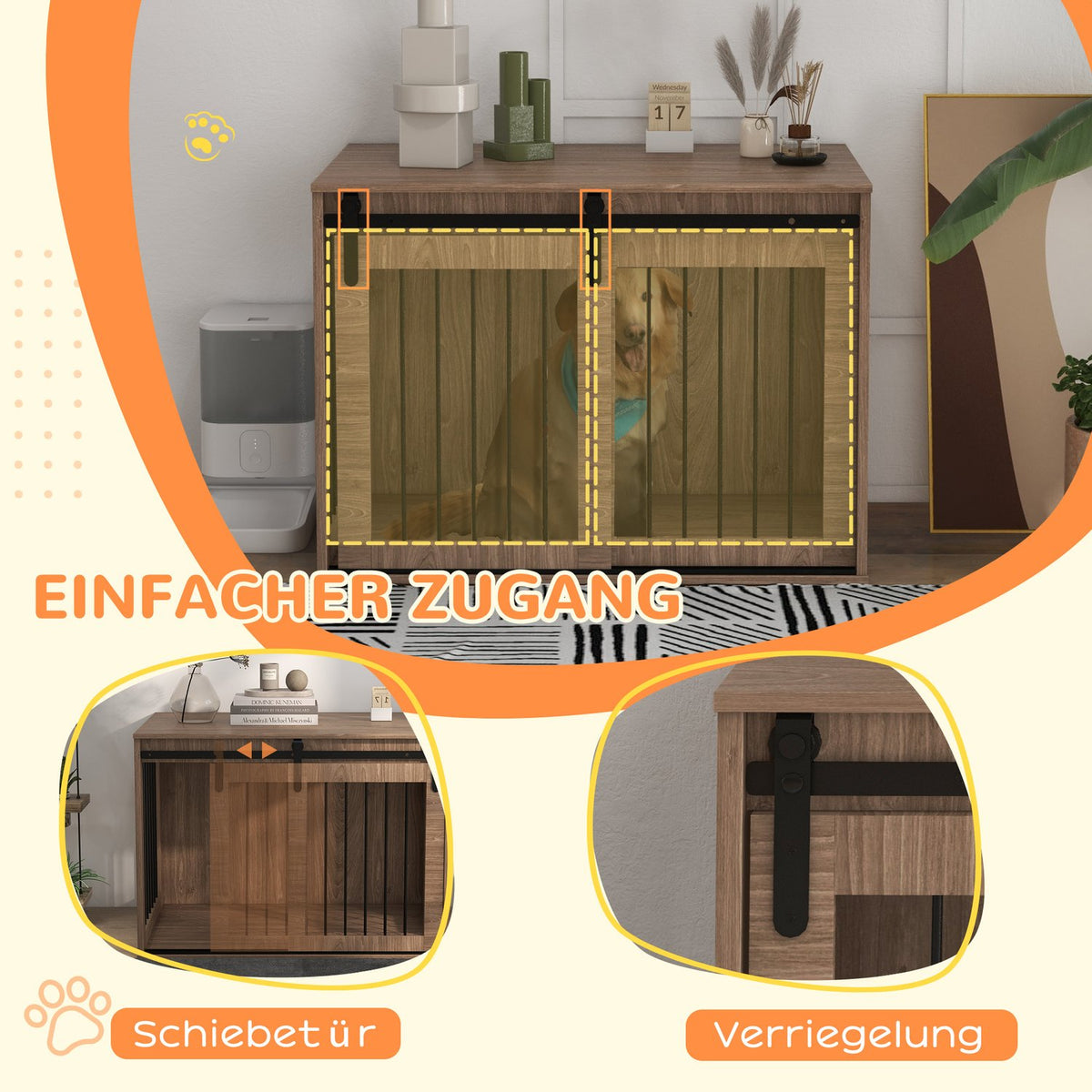 Dog Cage Dog Box With Sliding Door, Indoor Dog House With Wood Look, Locking, For Large Dogs Up To 30 Kg, 98 X 58 X 67 Cm, Walnut