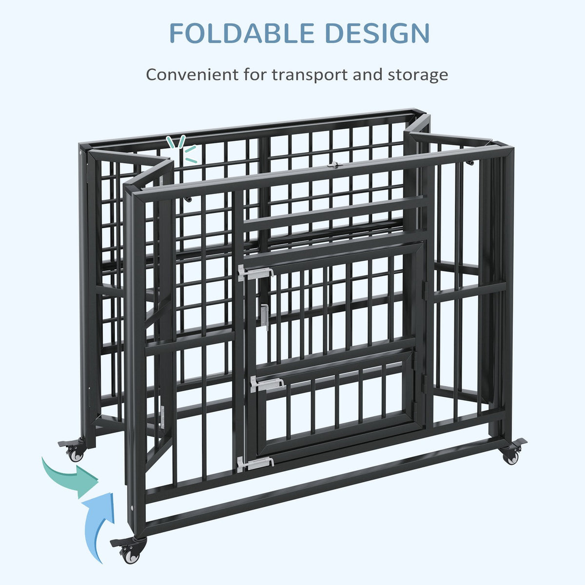 Dog Cage Dog Crate With Double Doors Dog Kennel Wheels Dog House Steel Black 94 X 58 X 78 Cm