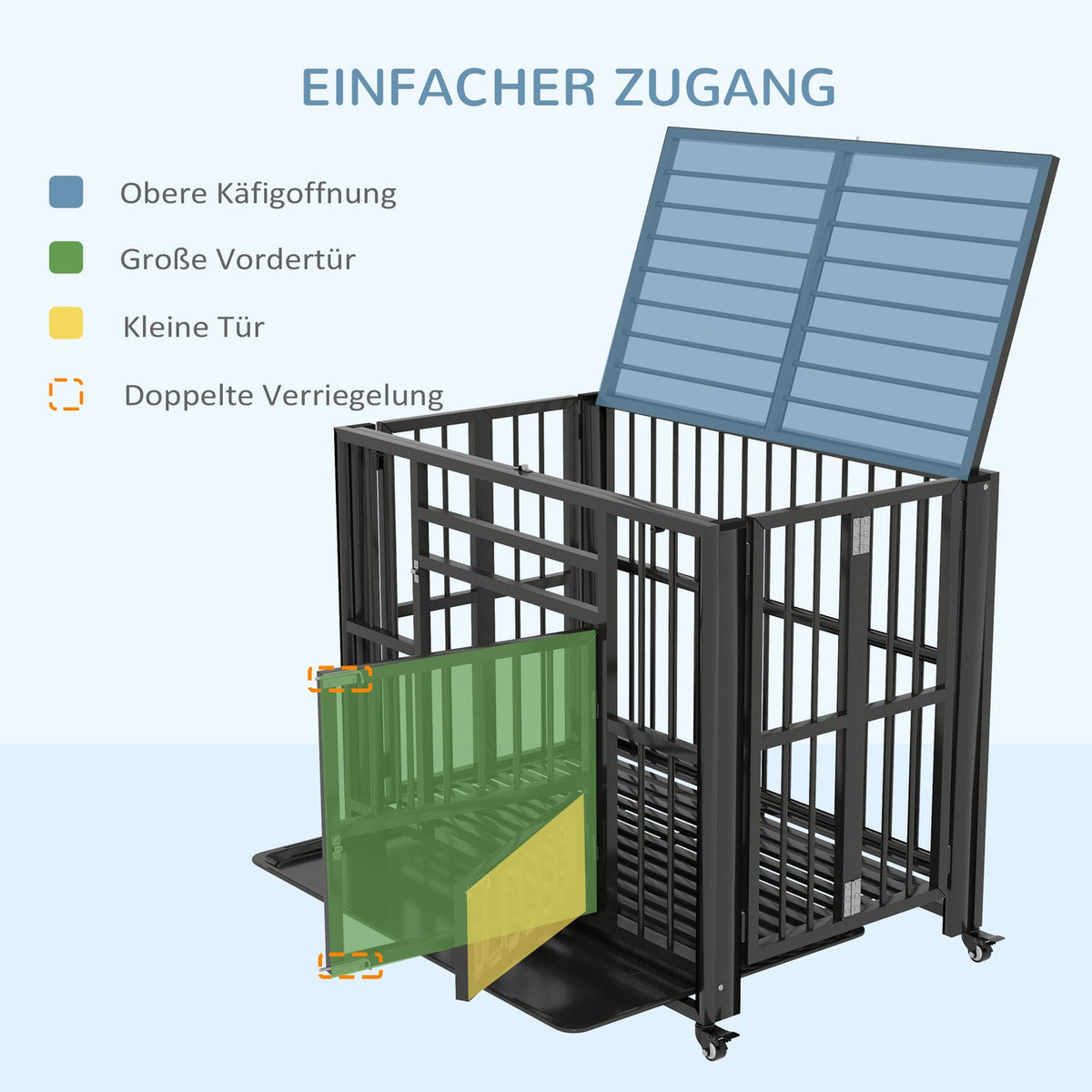 Dog Cage Dog Crate With Double Doors Dog Kennel Wheels Dog House Steel Black 94 X 58 X 78 Cm