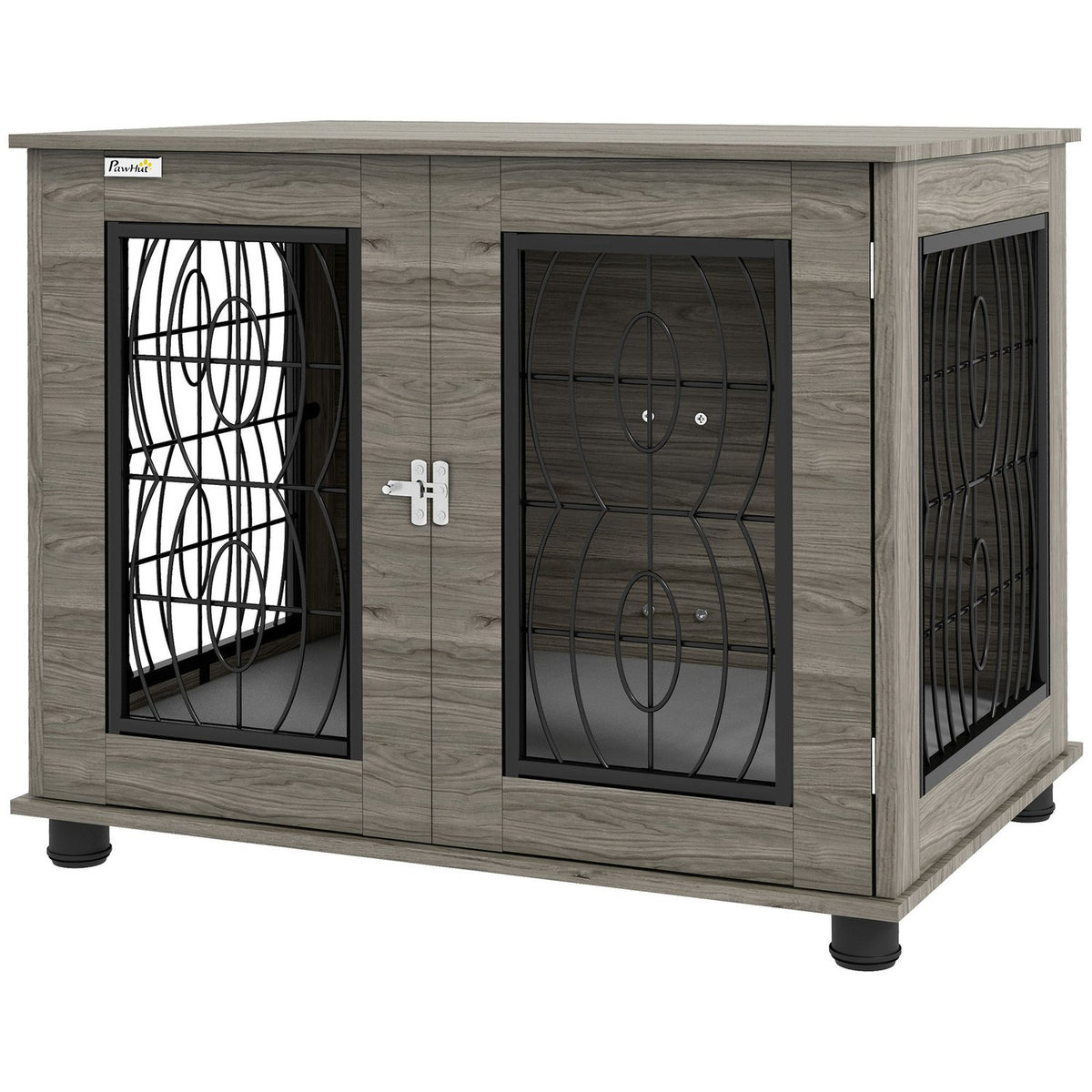 Dog Cage Dog House Cushion Lockable Front Door Dog Kennel Wire Mesh Up To 20Kg Gray 80X56X63Cm