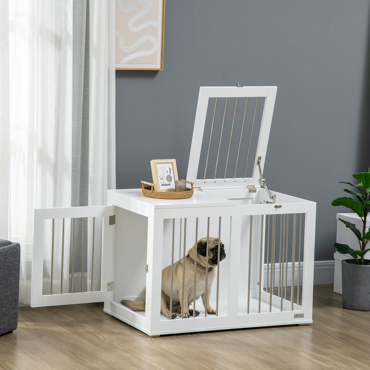 Dog Cage, Dog House, Pet Cage For Medium Dogs, Dog Crate With Doors, Dog House, Transport Cage, White, 80 X 50 X 56.5 Cm