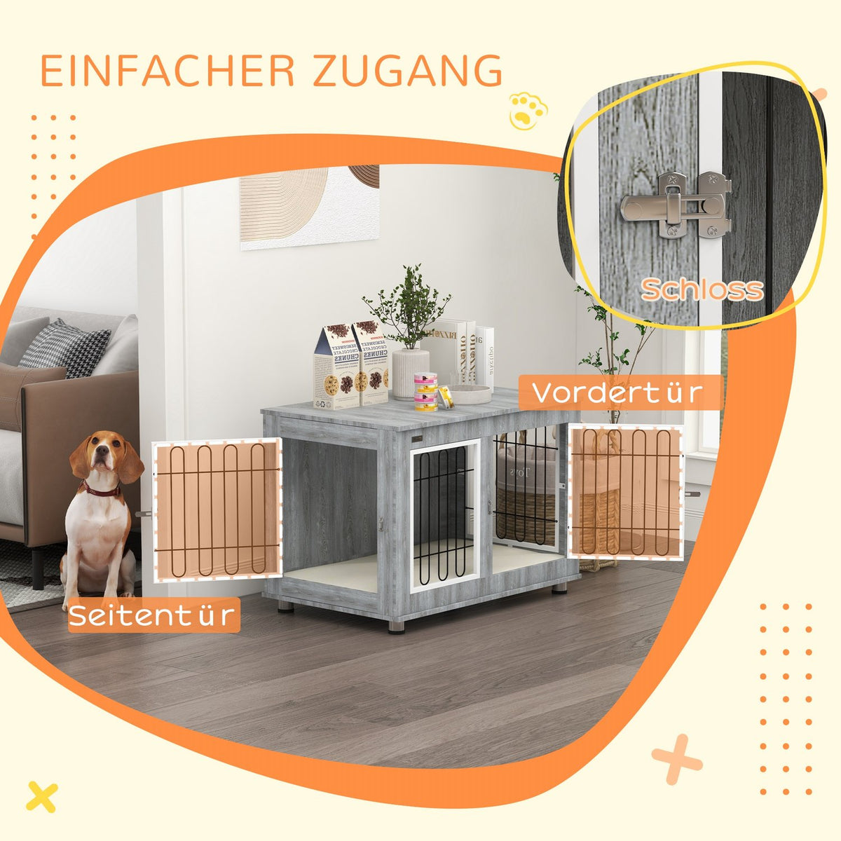 Dog Cage, Dog House, With Cushion, 2 Latches For Medium Dogs, Dog Crate With Double Doors, Dog House, Gray, 90 X 58 X 65 Cm
