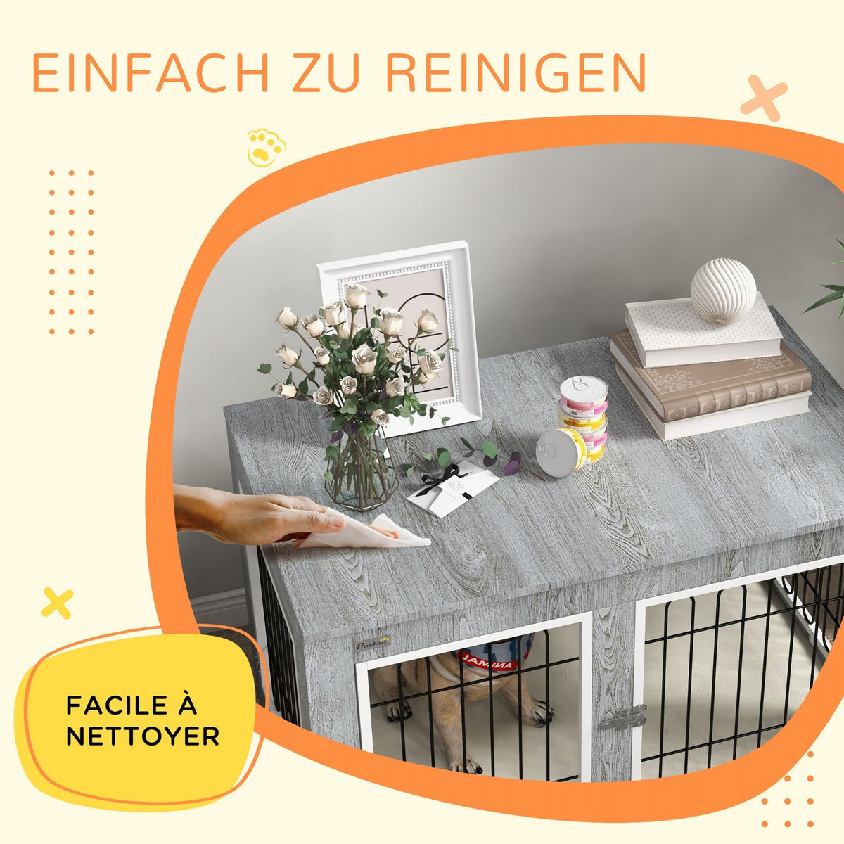 Dog Cage, Dog House, With Cushion, 2 Latches For Medium Dogs, Dog Crate With Double Doors, Dog House, Gray, 90 X 58 X 65 Cm