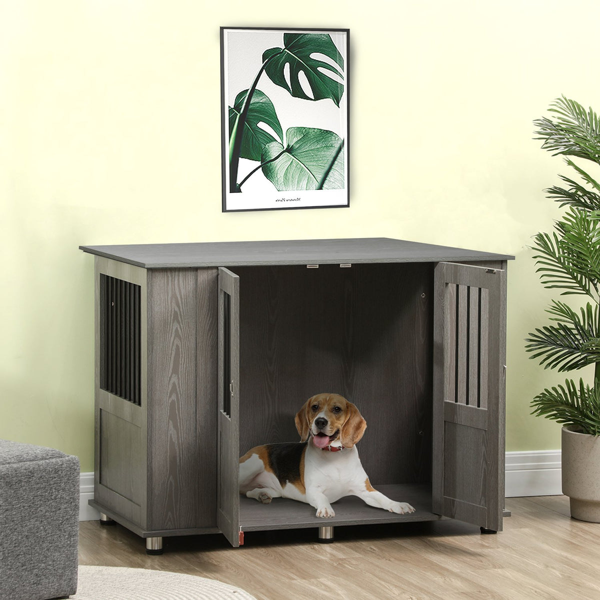 Dog Cage For Home, Pet Cage, Indoor Dog Kennel With Lock, Magnetic Door, Dog House With Window, Dog Box For Extra Large Dogs, Gray, 116 X 60 X 87 Cm