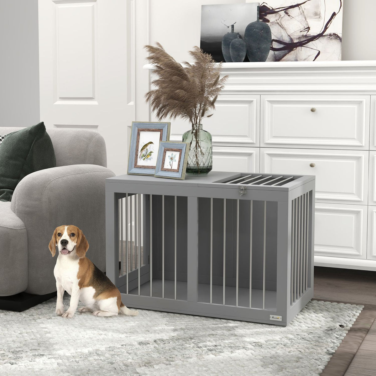 Dog Cage Home Dog House Pet Cage For Medium Dogs Dog Crate With Doors Dog House Transport Cage Gray 80 X 50 X 56.5Cm
