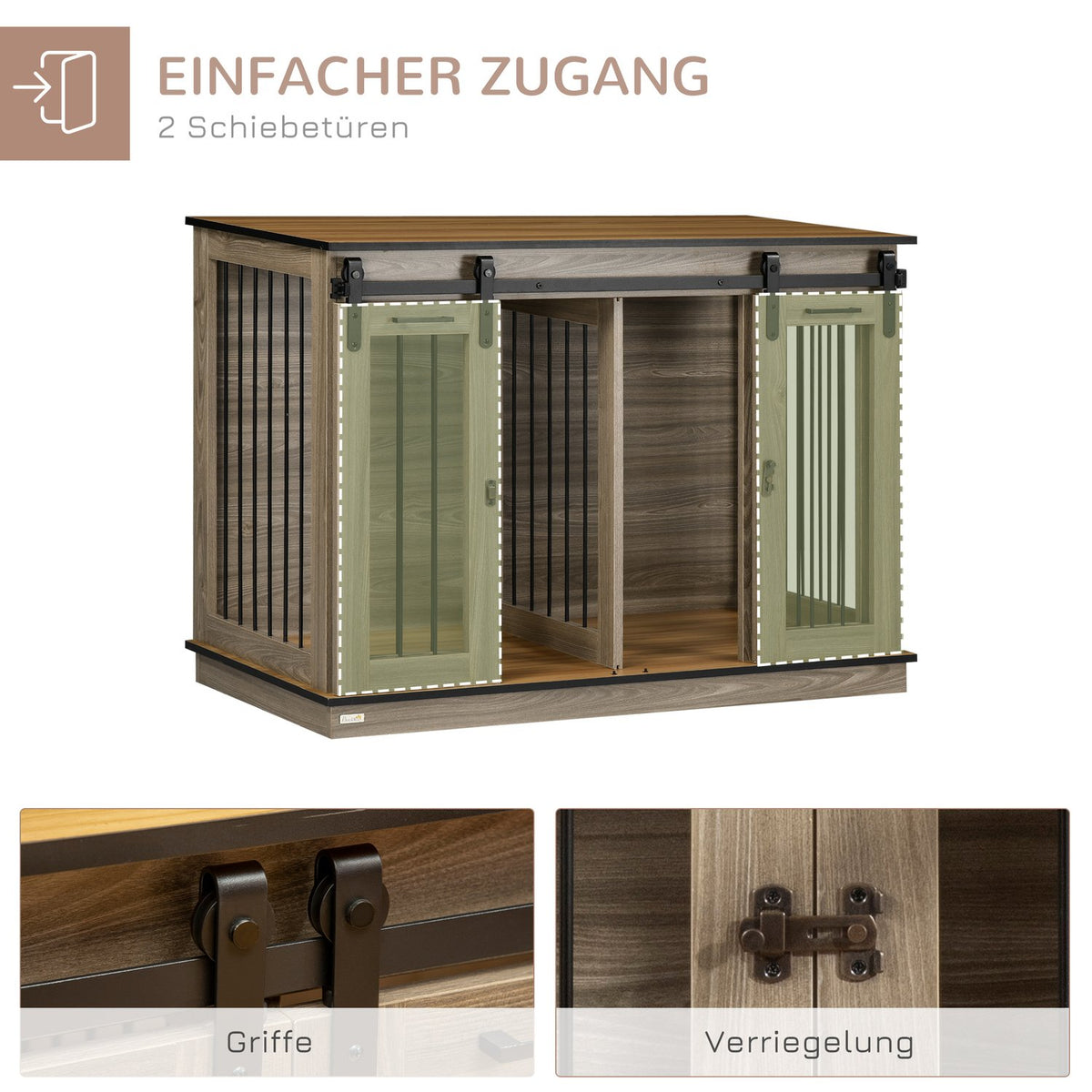 Dog Cage, Pet Cage, Dog House With Two Room Option For Medium Dogs, Dog Crate With Double Doors, Dog House, Oak