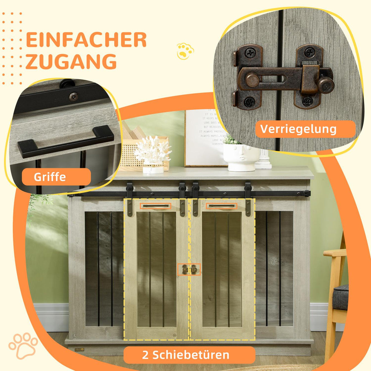 Dog Cage, Pet Cage, Dog House with Two Room Option for Medium Dogs, Dog Crate with Double Doors, Dog House, Grey, 120 x 60 x 88.5 cm