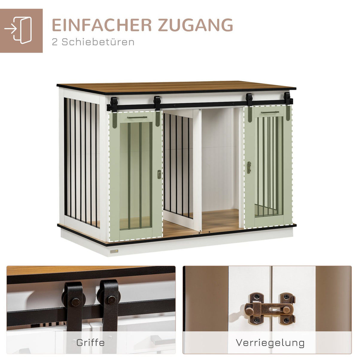 Dog Cage, Pet Cage, Dog House with Two Room Option for Medium Dogs, Dog Crate with Double Doors, Dog House, White, 120 x 60 x 88.5 cm
