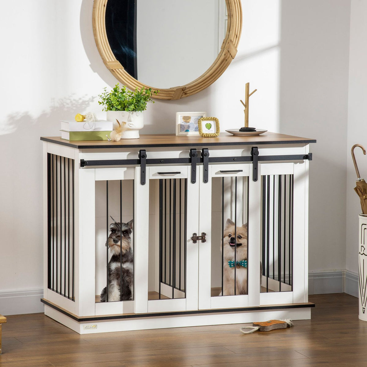 Dog Cage, Pet Cage, Dog House with Two Room Option for Medium Dogs, Dog Crate with Double Doors, Dog House, White, 120 x 60 x 88.5 cm