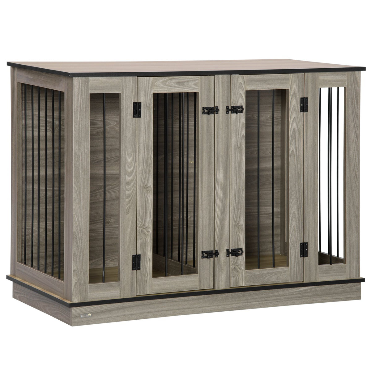 Dog Cage Pet Cage With Removable Divider Dog Box Animal Cage Dog House Interior Dark Walnut + Oak 120 X 60 X 88.5 Cm
