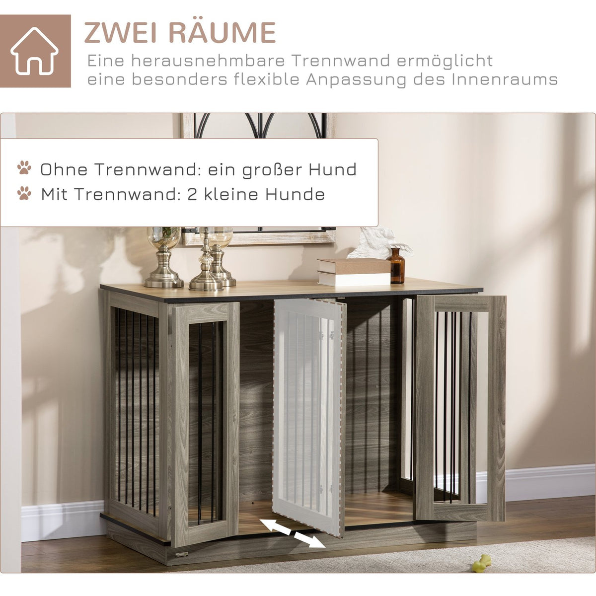 Dog Cage Pet Cage With Removable Divider Dog Box Animal Cage Dog House Interior Dark Walnut + Oak 120 X 60 X 88.5 Cm