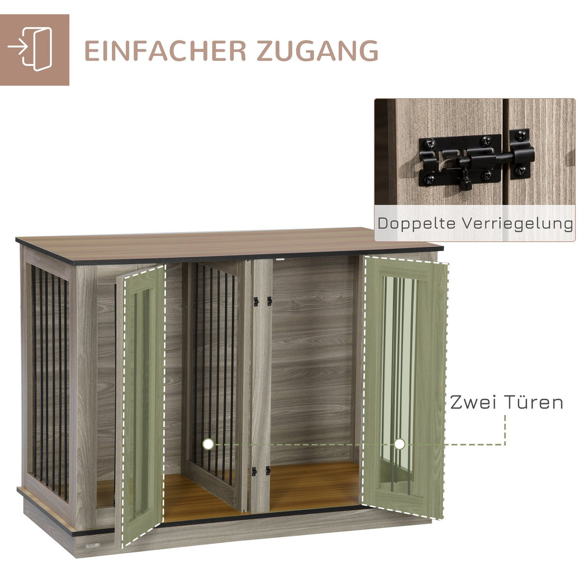 Dog Cage Pet Cage With Removable Divider Dog Box Animal Cage Dog House Interior Dark Walnut + Oak 120 X 60 X 88.5 Cm