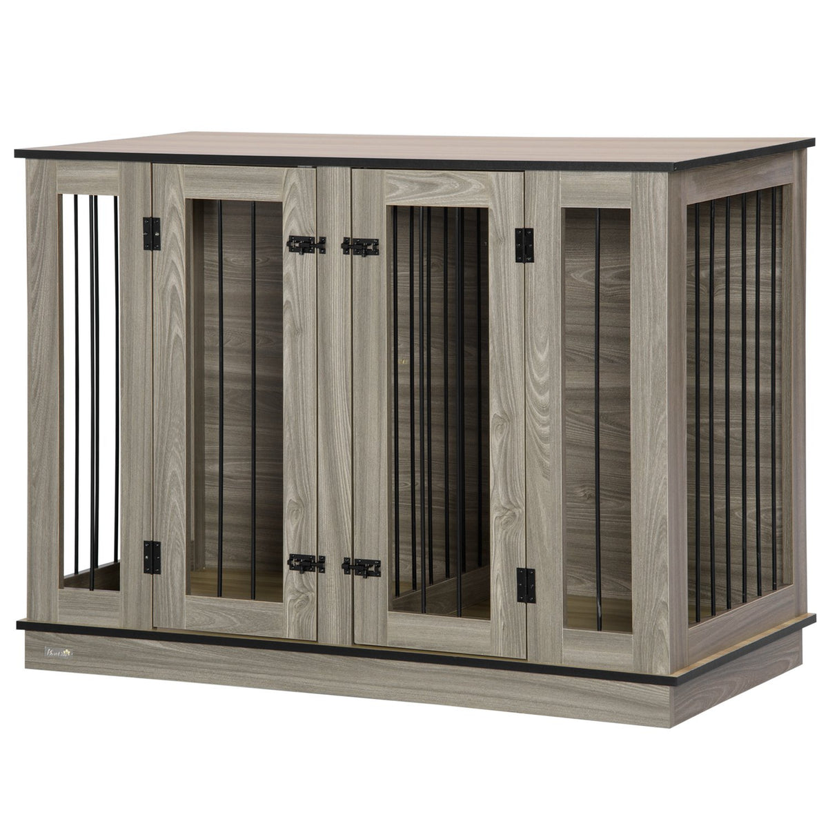 Dog Cage Pet Cage With Removable Divider Dog Box Animal Cage Dog House Interior Dark Walnut + Oak 120 X 60 X 88.5 Cm