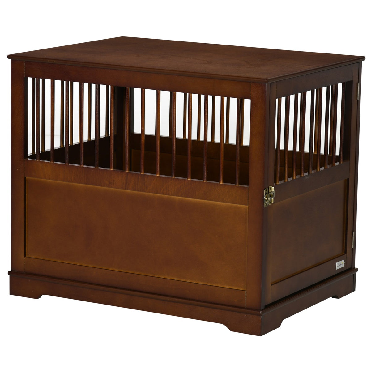Dog Cage With Table Top Stylish Dog Kennel For Medium Dogs Indoor, Lockable Door, Brown, 80.5X59.5X67.5Cm