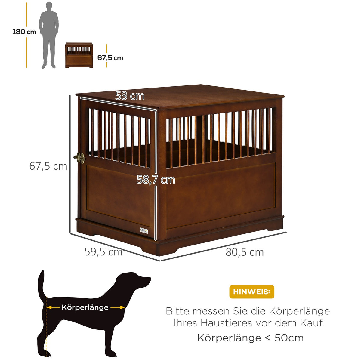 Dog Cage With Table Top Stylish Dog Kennel For Medium Dogs Indoor, Lockable Door, Brown, 80.5X59.5X67.5Cm