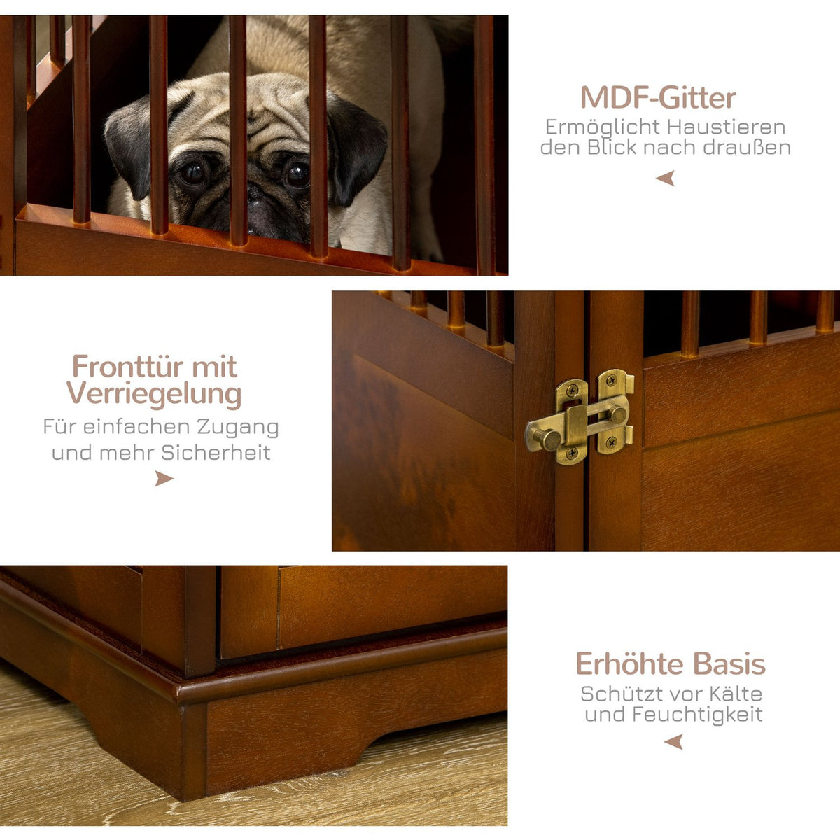 Dog Cage With Table Top Stylish Dog Kennel For Medium Dogs Indoor, Lockable Door, Brown, 80.5X59.5X67.5Cm