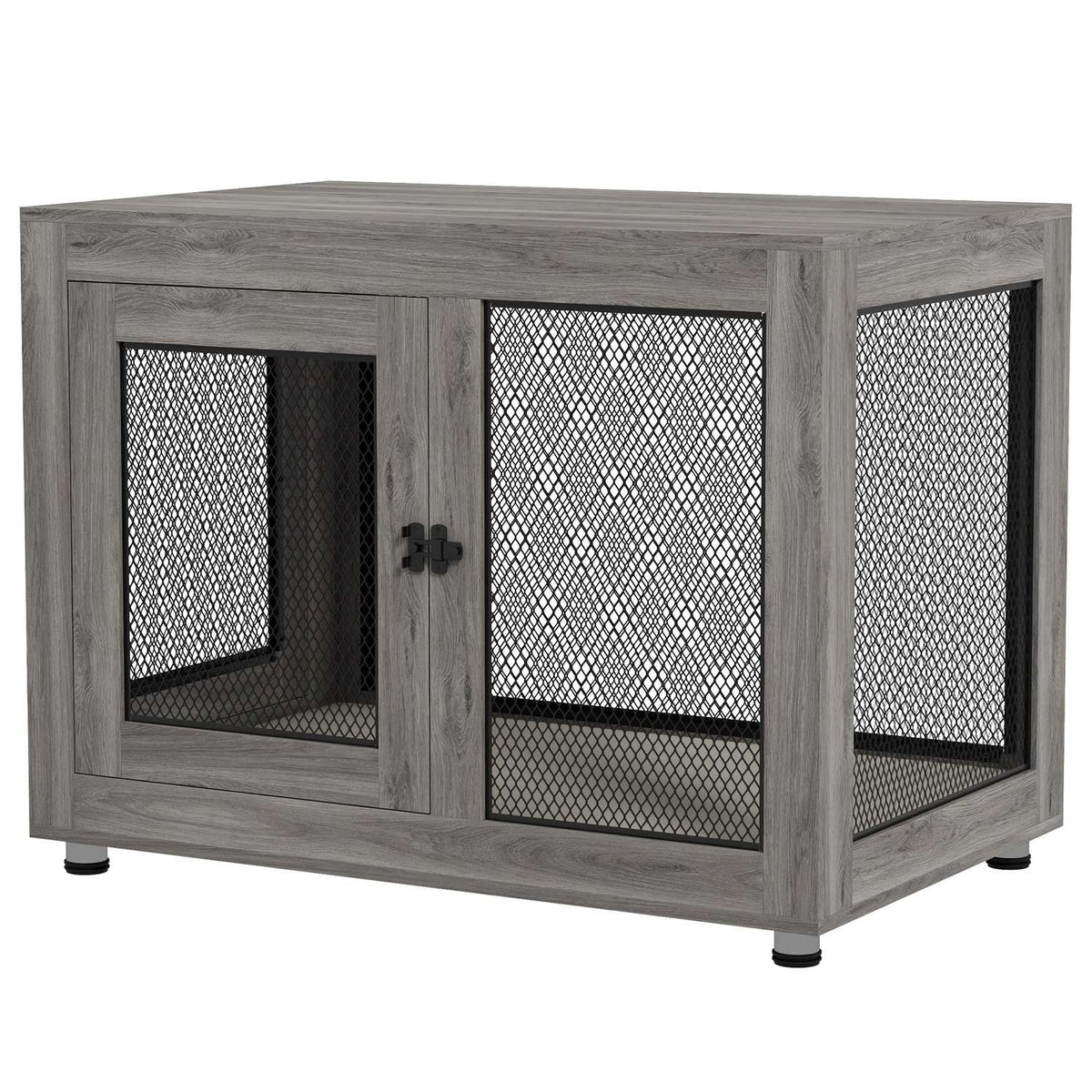 Dog Cage for Home, Dog Crate with 2 Doors, Washable Cushion, Dog Kennel with Adjustable Feet, Latch, for Large Dogs up to 30 kg, Gray, 94 x 60 x 71.5 cm