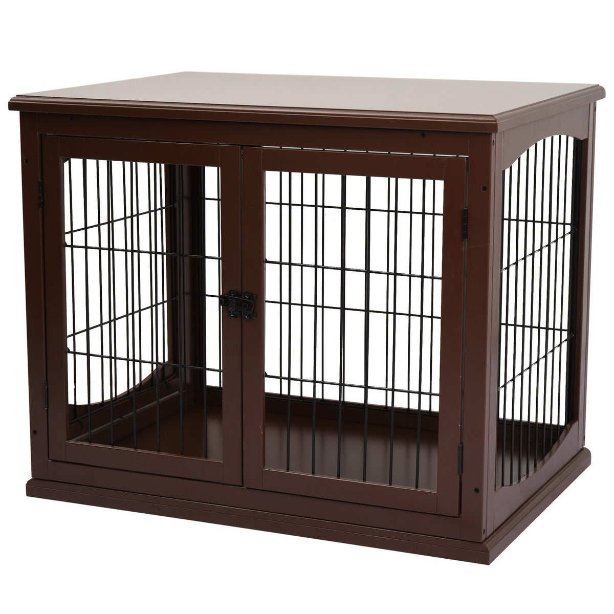 Dog Cage for Home, Dog House with 2 Entrances, Lockable Dog Crate, Dog House for Small Dogs, Brown, 58.5 x 81 x 66 cm