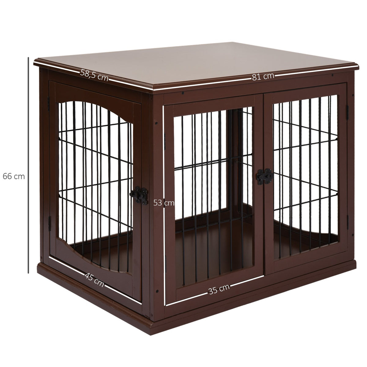 Dog Cage for Home, Dog House with 2 Entrances, Lockable Dog Crate, Dog House for Small Dogs, Brown, 58.5 x 81 x 66 cm