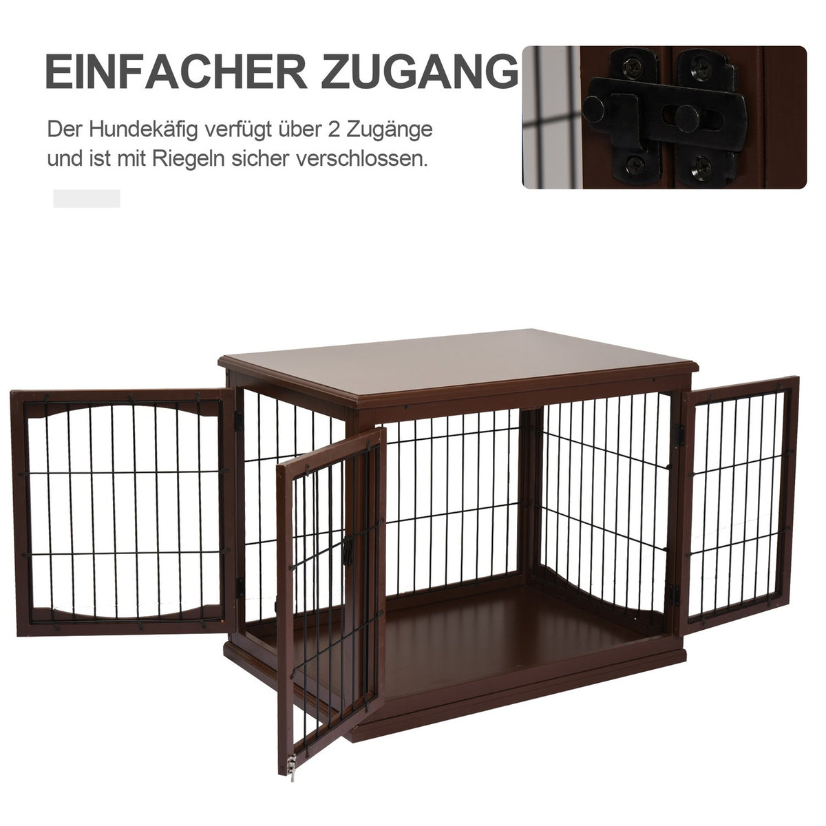 Dog Cage for Home, Dog House with 2 Entrances, Lockable Dog Crate, Dog House for Small Dogs, Brown, 58.5 x 81 x 66 cm