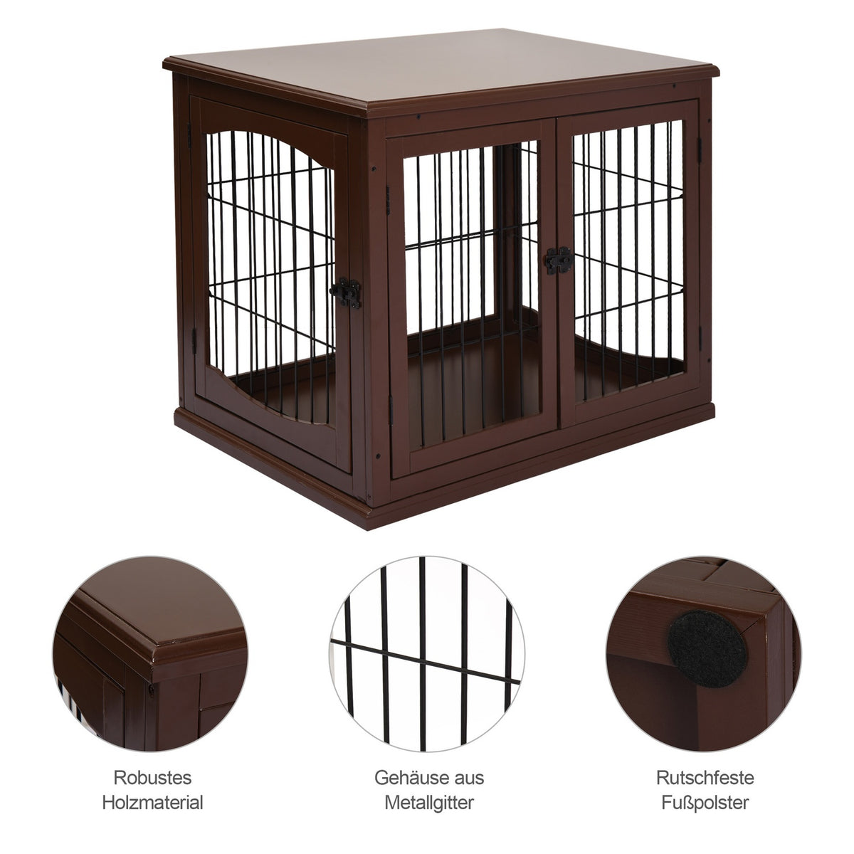 Dog Cage for Home, Dog House with 2 Entrances, Lockable Dog Crate, Dog House for Small Dogs, Brown, 58.5 x 81 x 66 cm