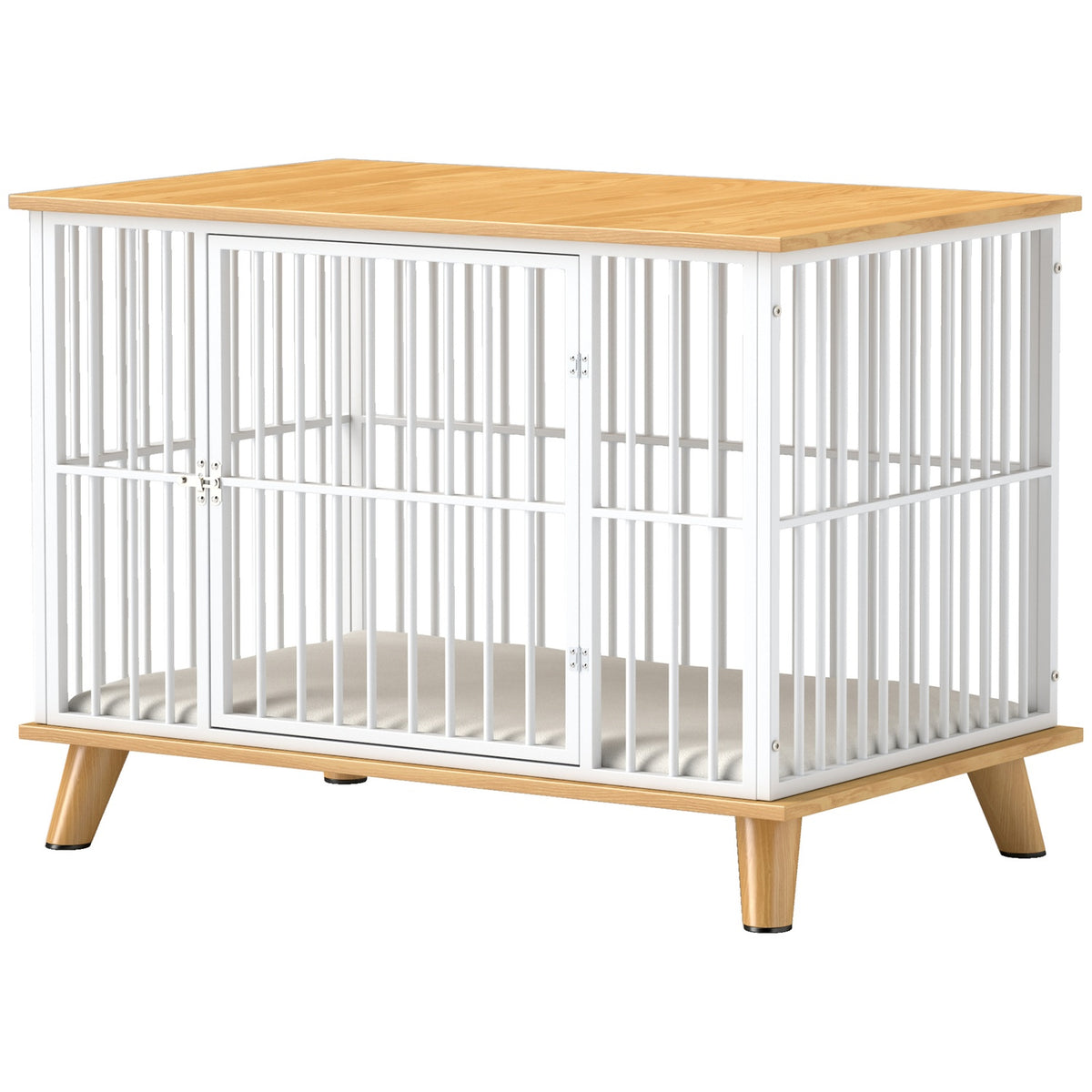 Dog Cage for Home, Lockable Dog Kennel with Cushion, Dog Crate with Door, Dog House for Medium Dogs under 15 kg, Oak, 86 x 60 x 70 cm
