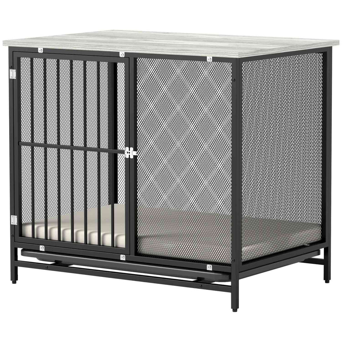 Dog Cage for Home, Lockable Dog Kennel with Cushion, Dog Crate with Pallets, Dog House for Medium Dogs under 20 kg, Grey, 88 x 55 x 71 cm