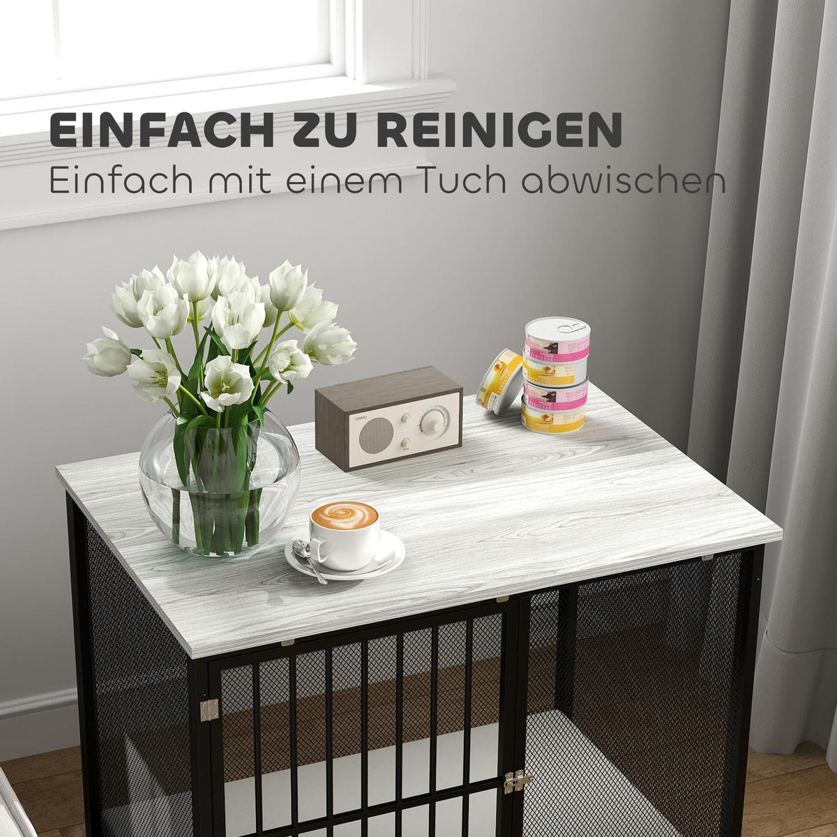 Dog Cage for Home, Lockable Dog Kennel with Cushion, Dog Crate with Pallets, Dog House for Medium Dogs under 20 kg, Grey, 88 x 55 x 71 cm