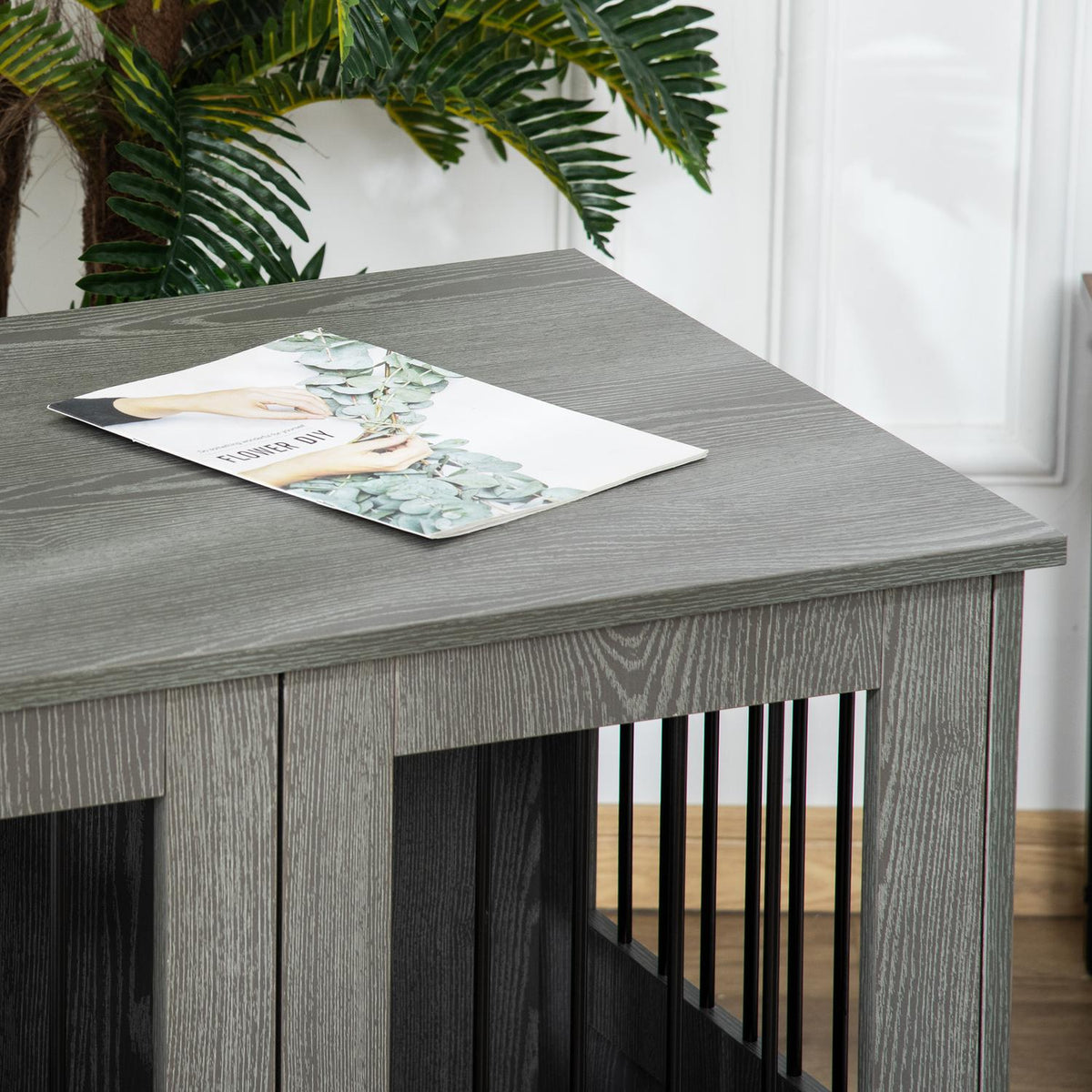 Dog Cage for Home, Pet Cage, Indoor Dog Kennel with Lock, Magnetic Door, Dog House with Window, Dog Box for Small and Medium Dogs, Grey, 85 x 55 x 87 cm