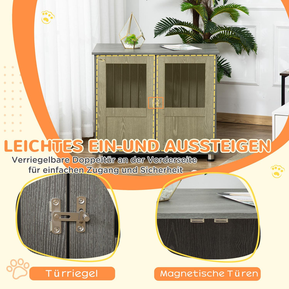 Dog Cage for Home, Pet Cage, Indoor Dog Kennel with Lock, Magnetic Door, Dog House with Window, Dog Box for Small and Medium Dogs, Grey, 85 x 55 x 87 cm