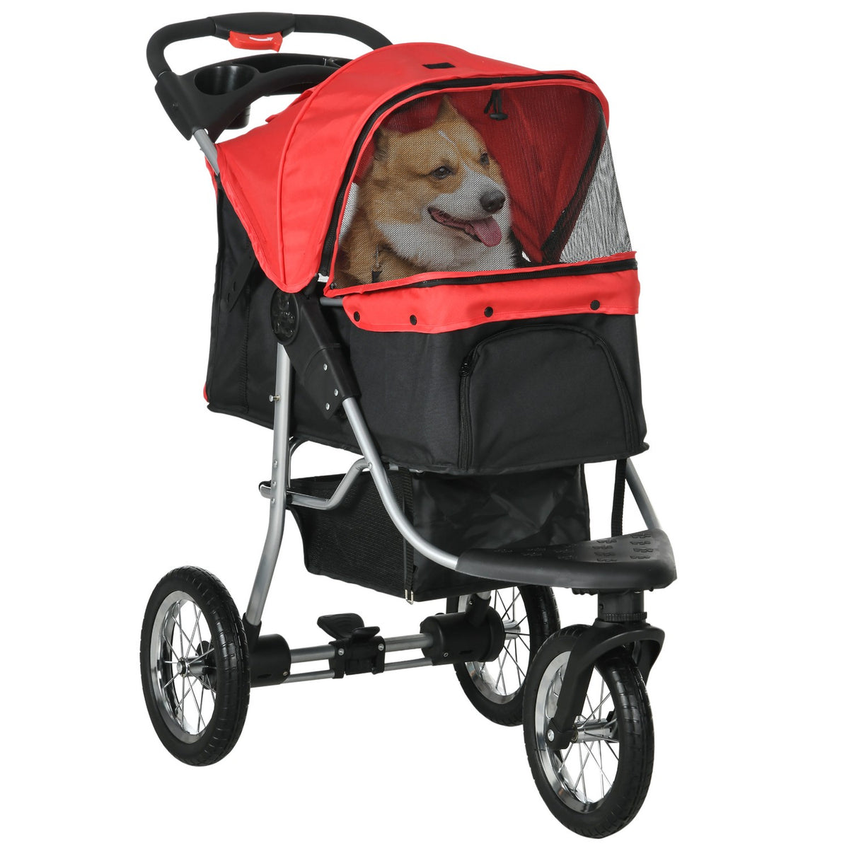 Dog Cart Dog Buggy Cat Buggy Pet Stroller With 3 Wheels Foldable Dog Cat Oxford Red + Black 109.5 X 54.5 X 106.5 Cm