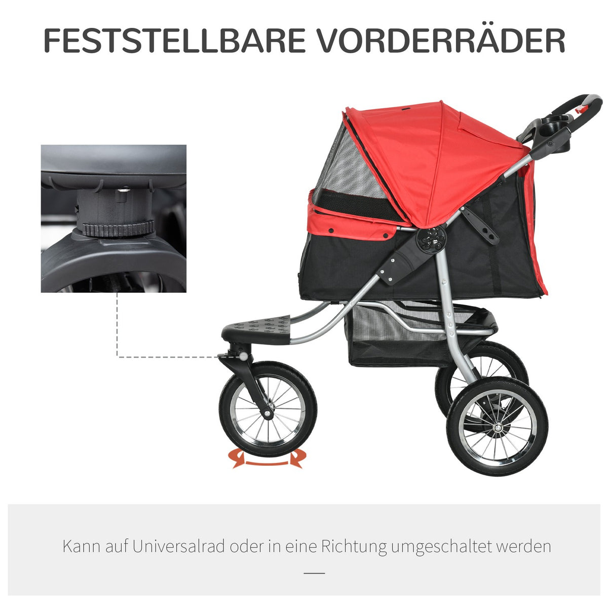 Dog Cart Dog Buggy Cat Buggy Pet Stroller With 3 Wheels Foldable Dog Cat Oxford Red + Black 109.5 X 54.5 X 106.5 Cm