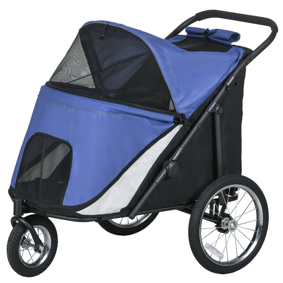 Dog Cart Dog Buggy Mesh Window Foldable Cat Cart Safety Leash Large Rubber Wheels Up To 30Kg Oxford Blue