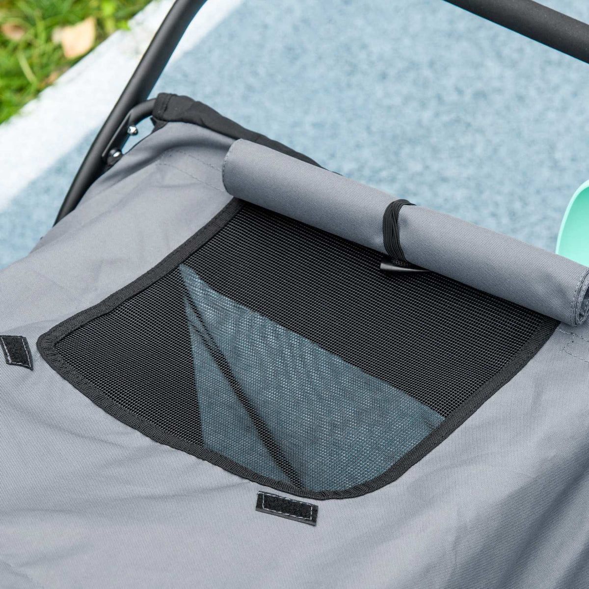 Dog Cart Dog Buggy Mesh Window Foldable Cat Cart Safety Leash Large Rubber Wheels Up To 30Kg Oxford Gray