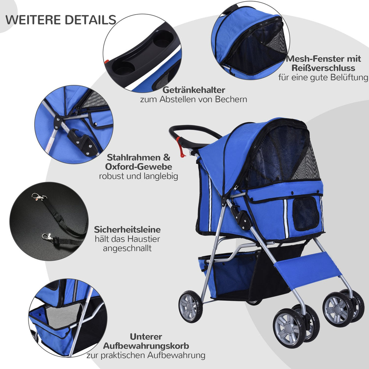 Dog Cart Dog Buggy Pet Dog Buggy Stroller Jogger Trailer Blue